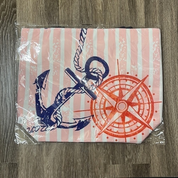 N.S.E.W Anchor Compass Print Women's Beach Tote Bag - Picture 5 of 6